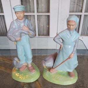 Rare Antique Germain Porcelain, Pair Of Farmers With Geese, No Chips, No Cracks